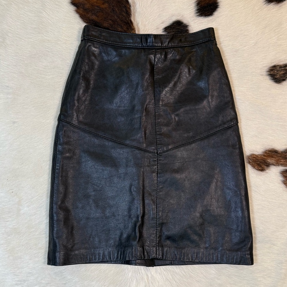 Vintage Black Leather Skirt | Made in Montreal | Fits Small - Picture 1 of 4